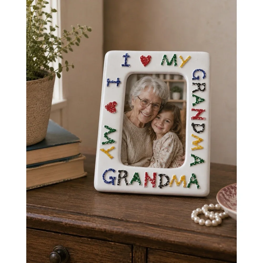 Vtg Rainbow Mountain I Love My Grandma Ceramic Picture Frame 3.5x5
